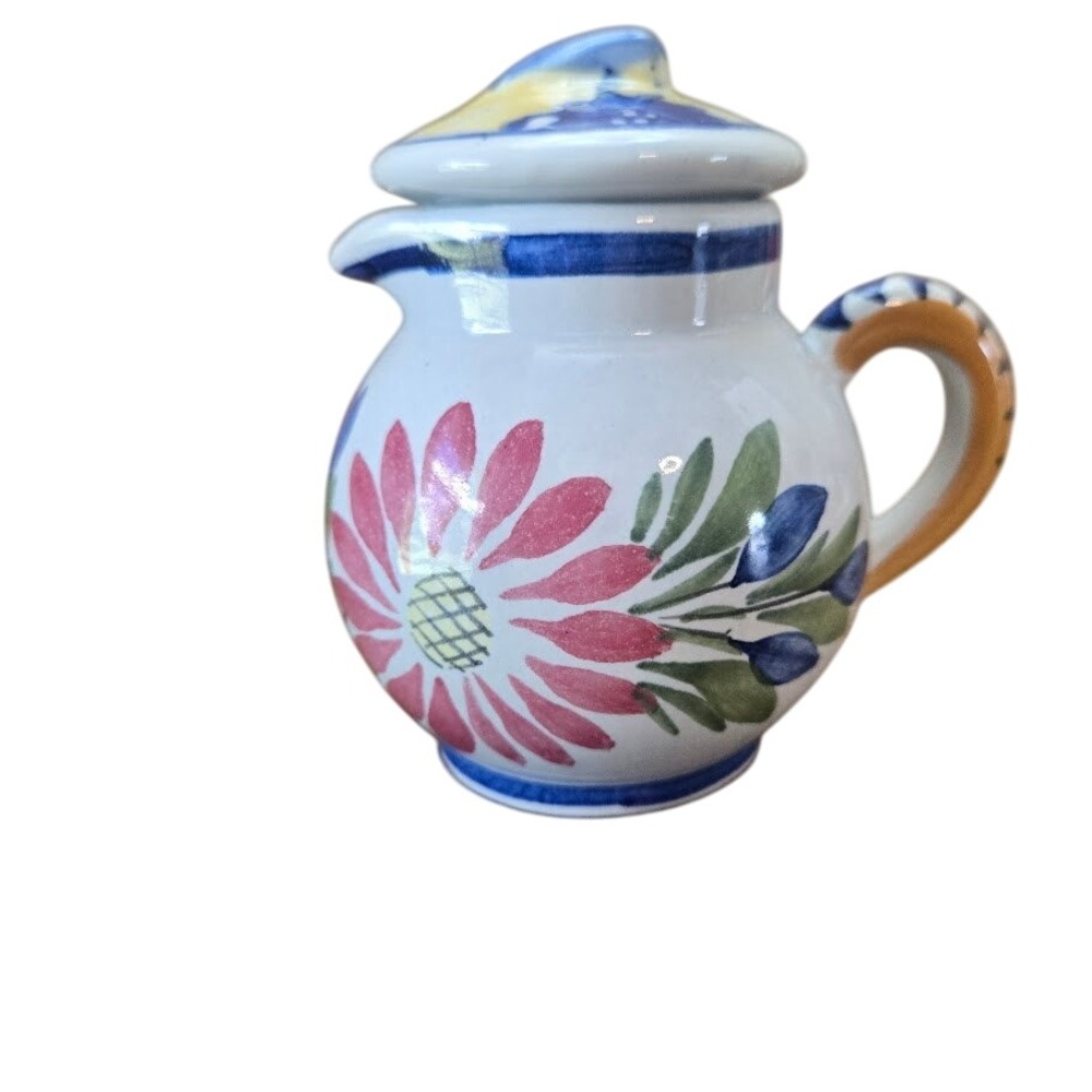 HB Quimper France Floral Hand Painted Pottery Creamer Pitcher with‎ Lid
